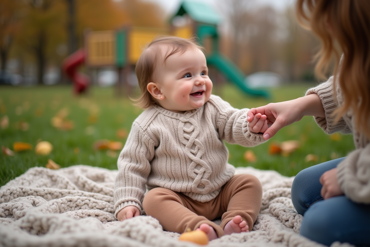 Bébé dans un parc avec sa maman en automne