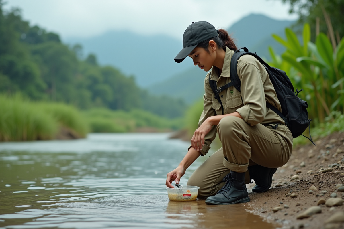 Epidemiologe collecte un moustique au bord d
