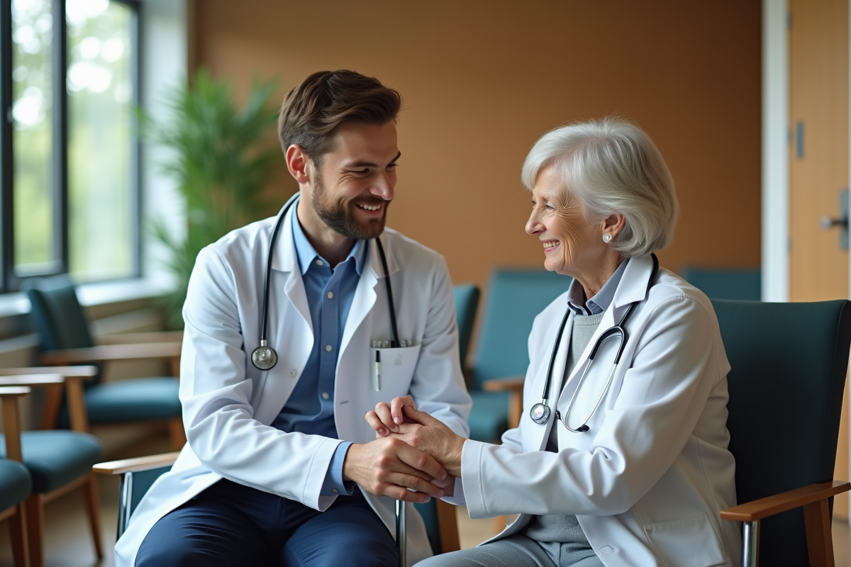 Jeune dermatologue examinant une femme âgée dans une salle d