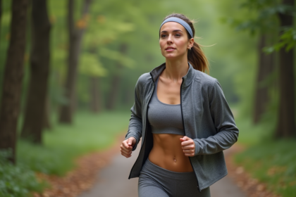 Femme courant en forêt pour un mode de vie sain