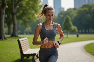 Femme en course dans un parc urbain verdoyant