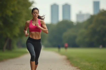 Femme en course dans un parc urbain avec douleur au côté