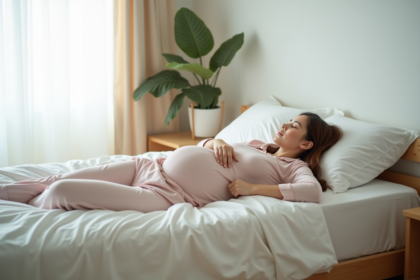 Jeune femme enceinte dormant paisiblement dans sa chambre