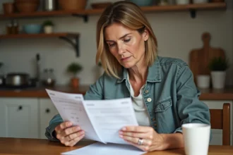 Femme moyenne âge examinant documents officiels
