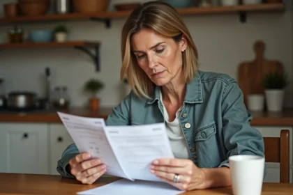 Femme moyenne âge examinant documents officiels