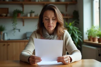 Femme d'âge moyen lisant une lettre dans sa maison lumineuse