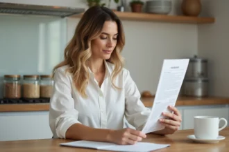 Femme lisant un produit Floravia Nutrisolution à la maison