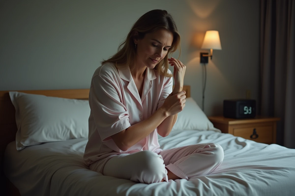 Femme en pyjama se reposant dans son lit la nuit