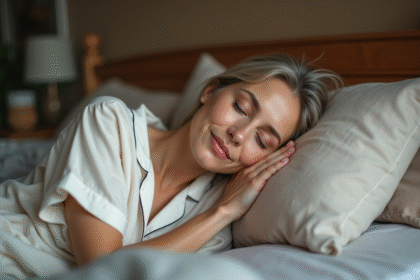 Femme d'âge moyen dormant paisiblement dans sa chambre
