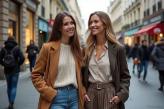 Deux femmes françaises dans une rue parisienne authentique