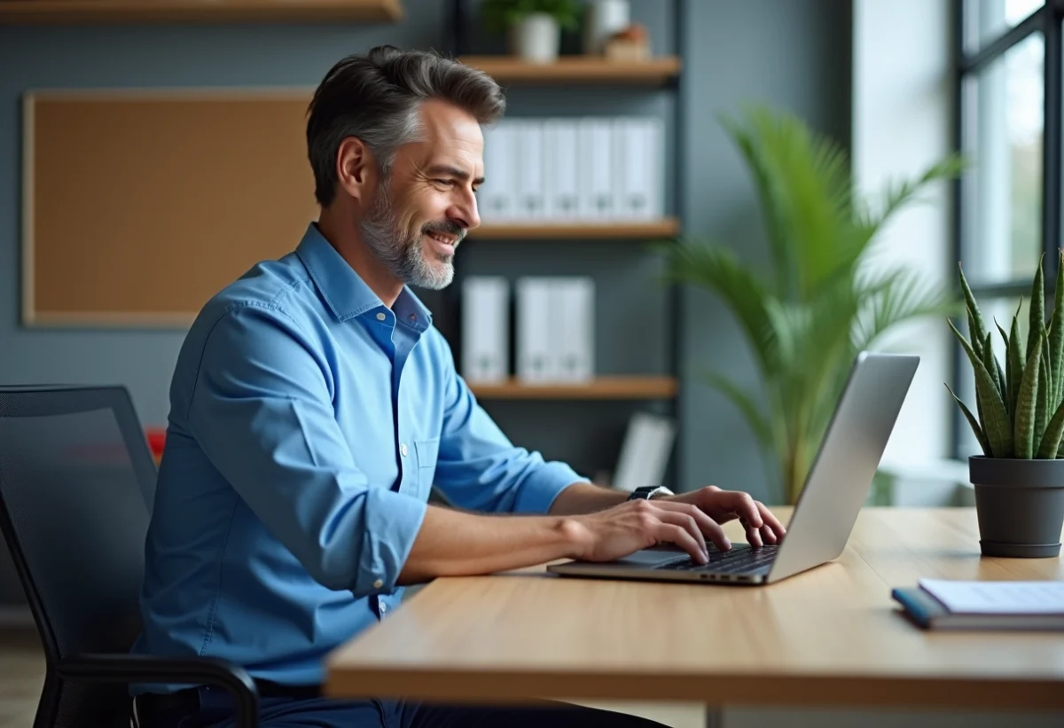 Homme d'âge moyen utilisant un ordinateur au bureau