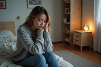 Jeune femme fatiguée dans son lit au matin