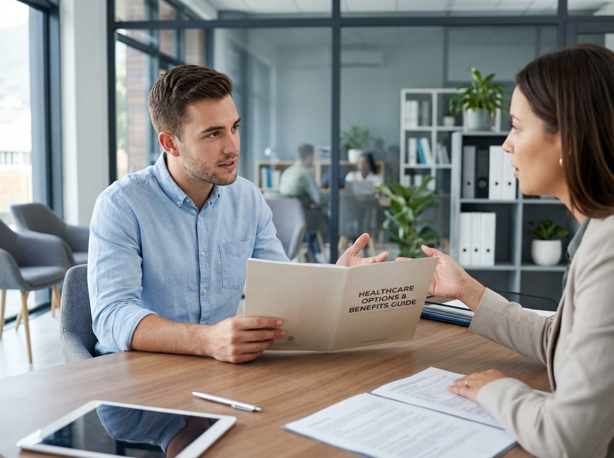 Jeune homme discutant avec un conseiller en assurance santé