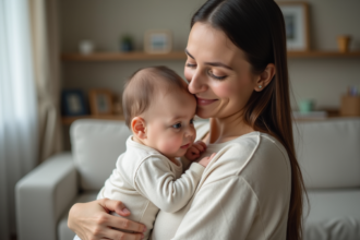 Maman et bébé dans un intérieur chaleureux et intime