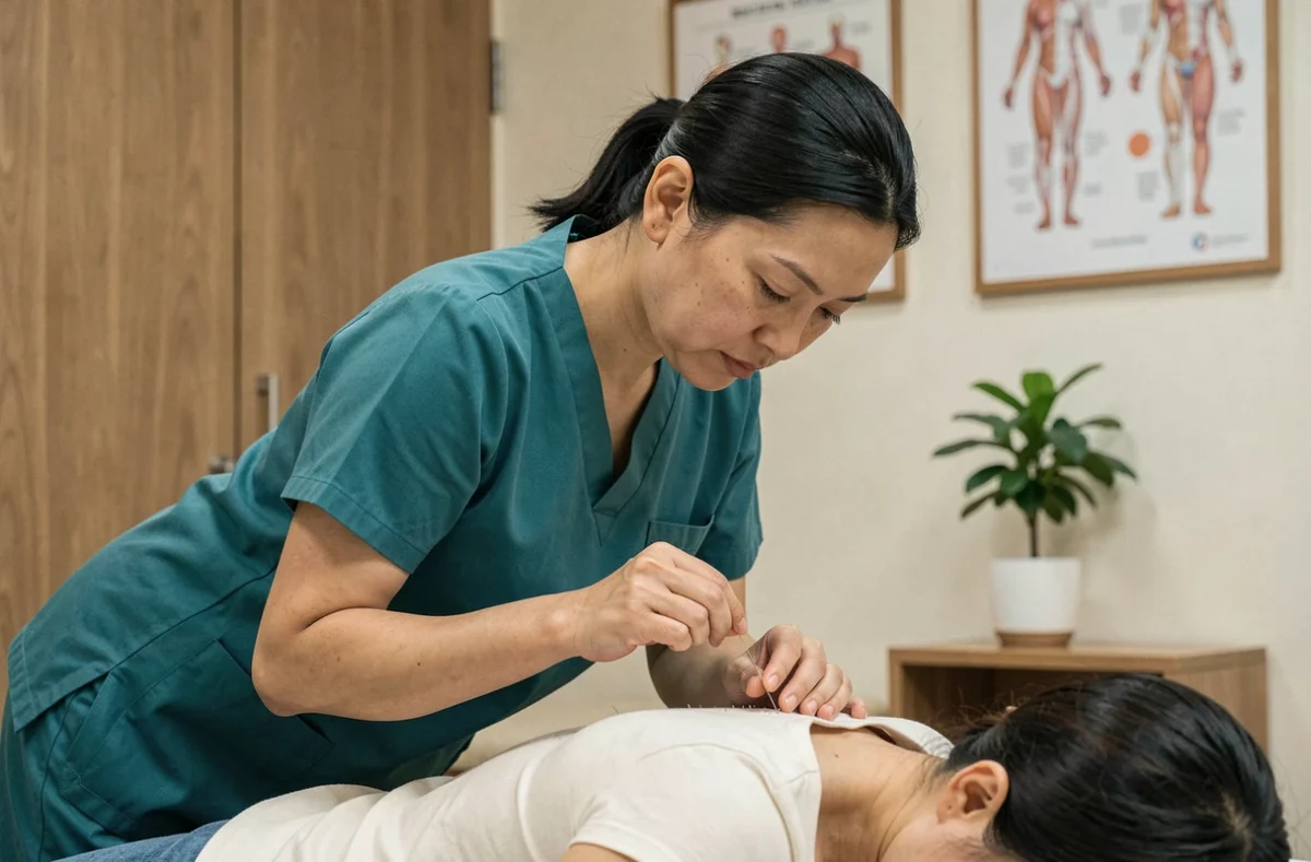 My Thien Stéphanie Nguyen kinésithérapeute pratiquant une thérapie combinée sur un patient dans les Hauts-de-Seine