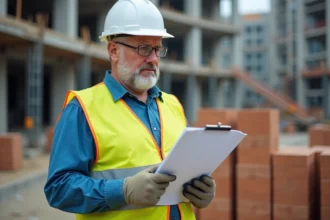 Ouvrier de construction en vestiaire réfléchissant sur un site