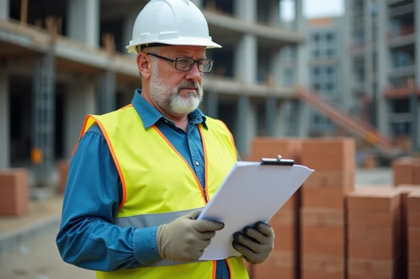 Ouvrier de construction en vestiaire réfléchissant sur un site
