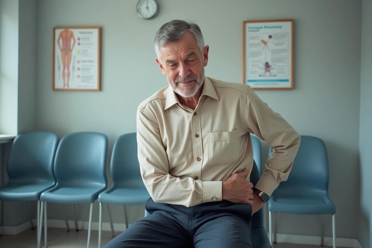 Patient attendant une consultation médicale pour une douleur à la côte flottante dans une salle d'attente de clinique