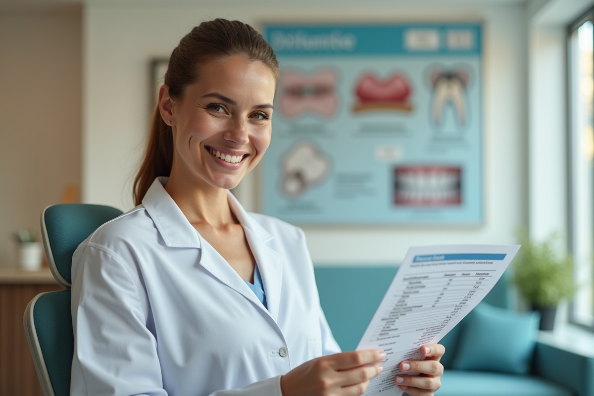 Patient souriant tenant un devis dentaire dans la salle d