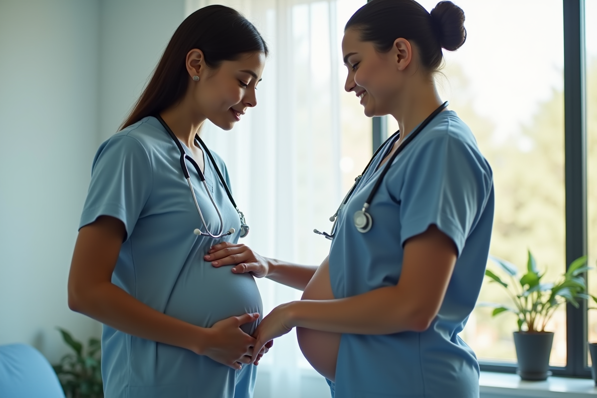 Professionnel de santé posant ses mains sur le ventre d