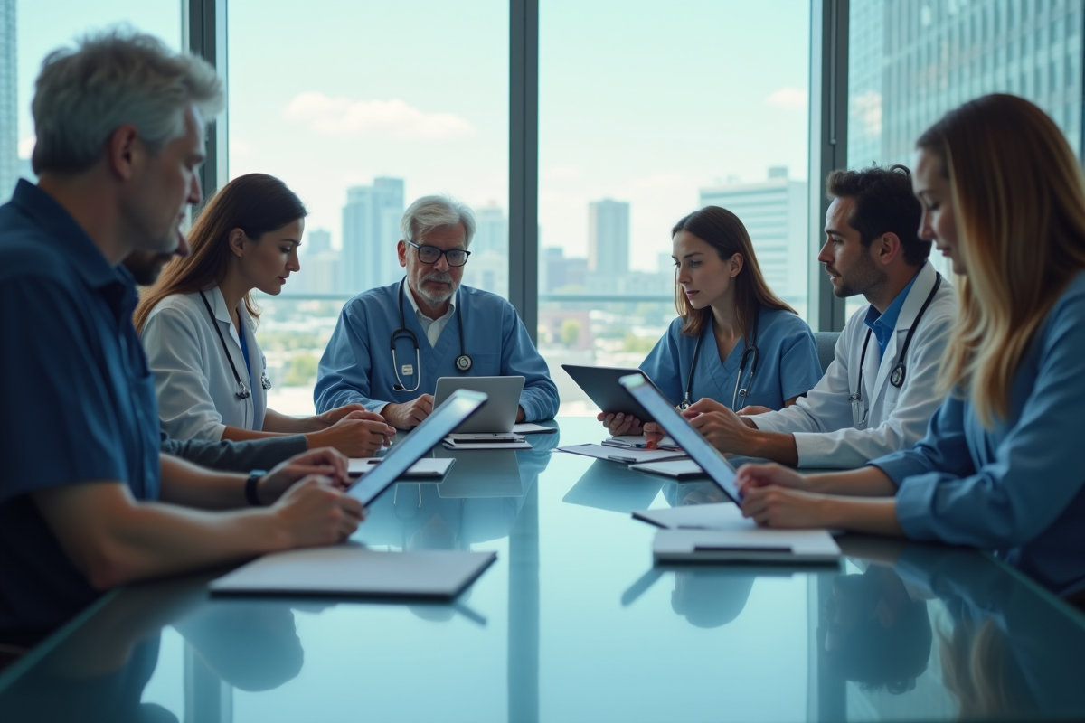 Professionnels de santé discutant autour d une table