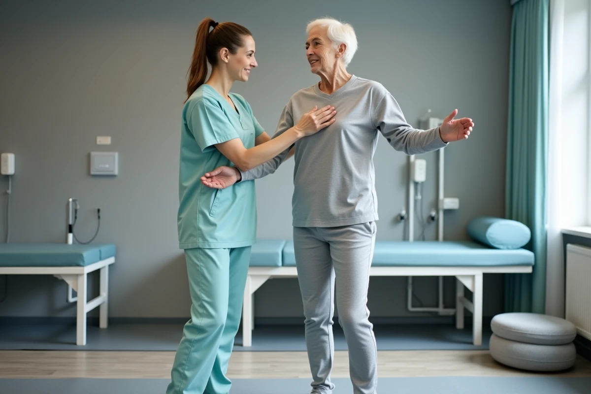 Séance de rééducation vestibulaire pour traiter les séquelles de névrite vestibulaire dans une clinique de kinésithérapie